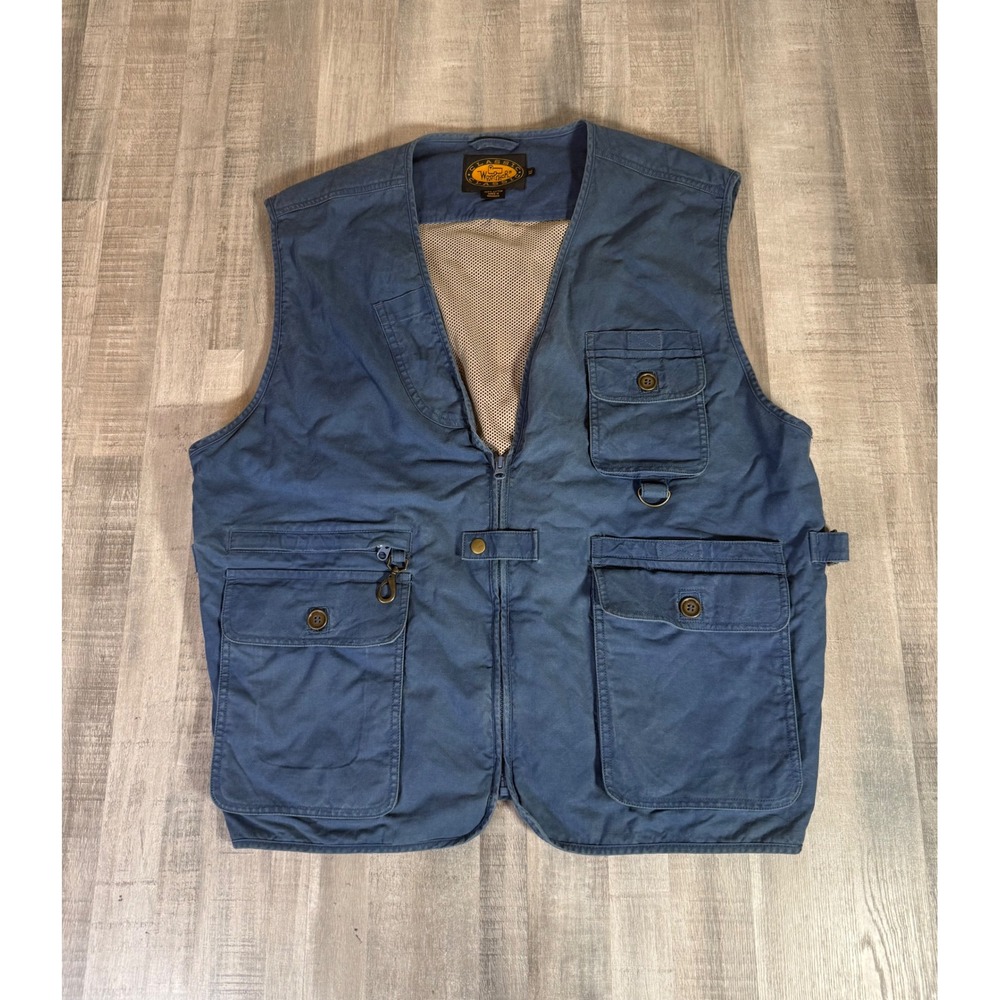 Vintage Woolrich Classic Series Mens XL Blue Utility Fishing Photography Vest
